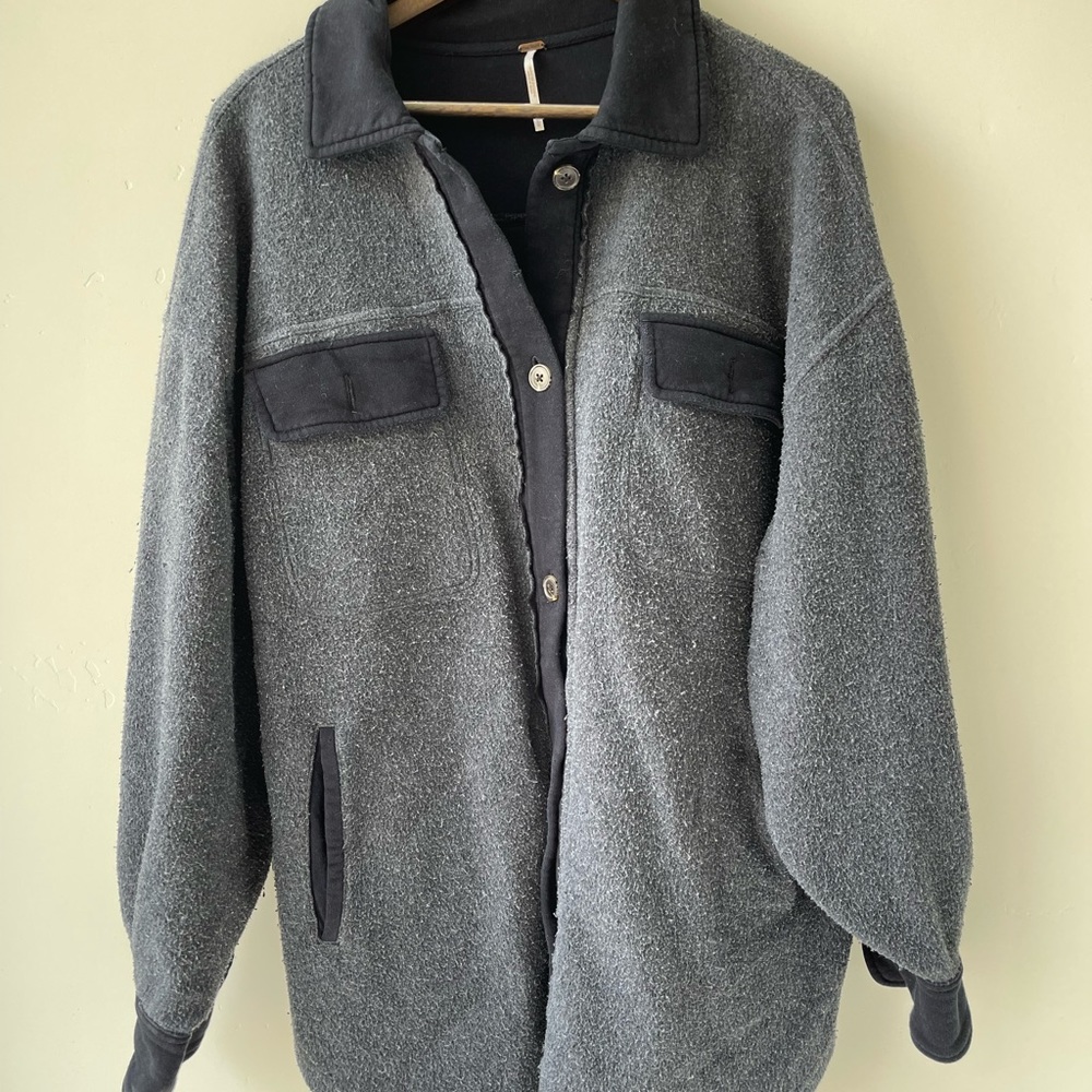 Oversized Free people Button-down Navy & Grey Top Size Large
